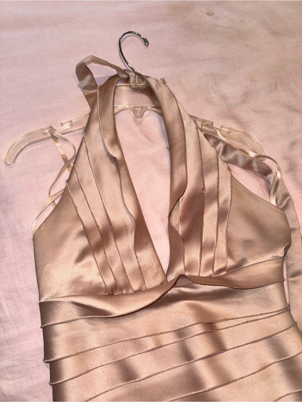 BCBGeneration champagne  Satin Halter Mini Dress